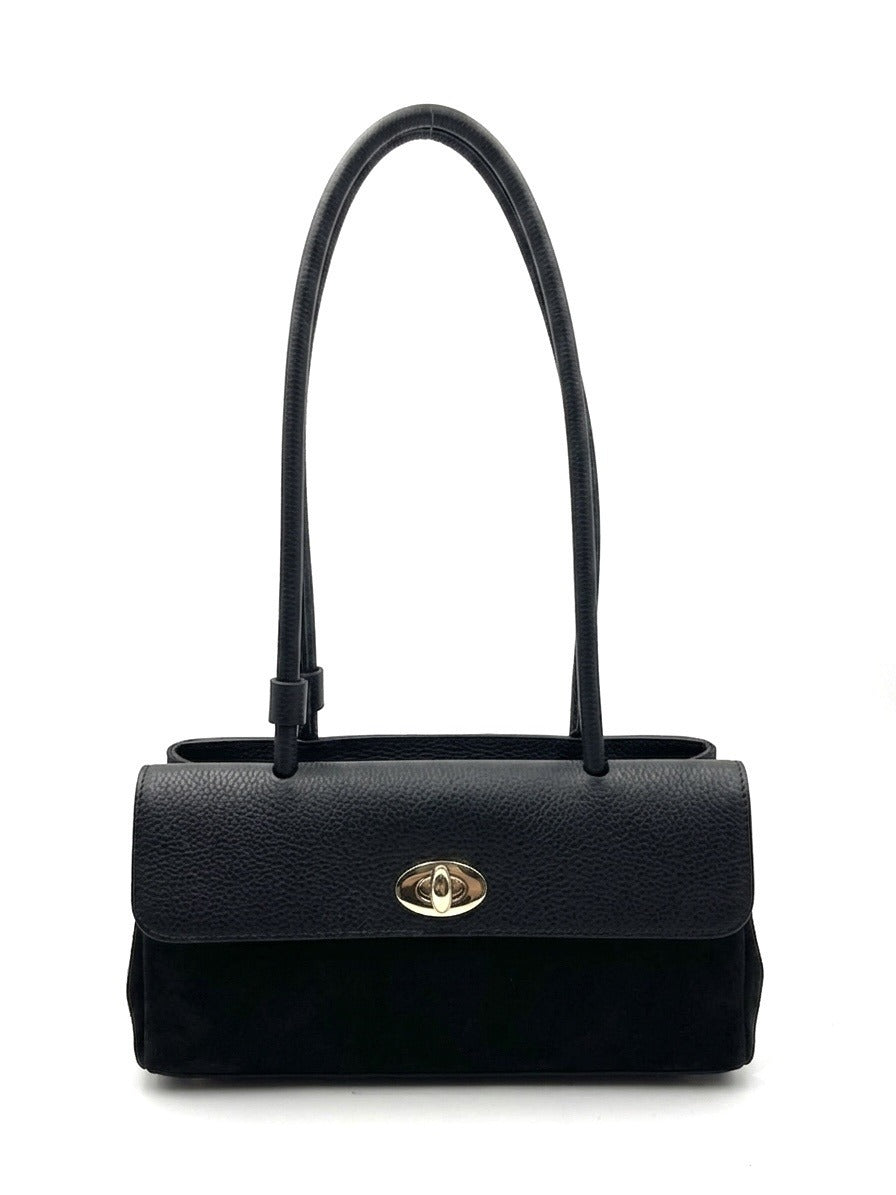 HE846 Black Flap Suede Shoulder Bag