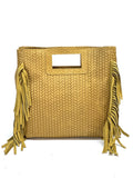 HE847 Mustard Woven Fringe Suede Top Handle Bag