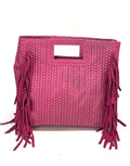 HE849 Fuchsia Woven Fringe Suede Top Handle Bag