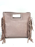 HE850 Powder Pink Woven Fringe Suede Top Handle Bag