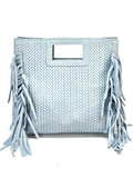 HE851 Light Blue Woven Fringe Suede Top Handle Bag