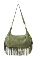 HE858 Pistachio Studded Fringe Suede Hobo Bag