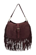 HE883 Burgundy Fringe Suede Shoulder Bag