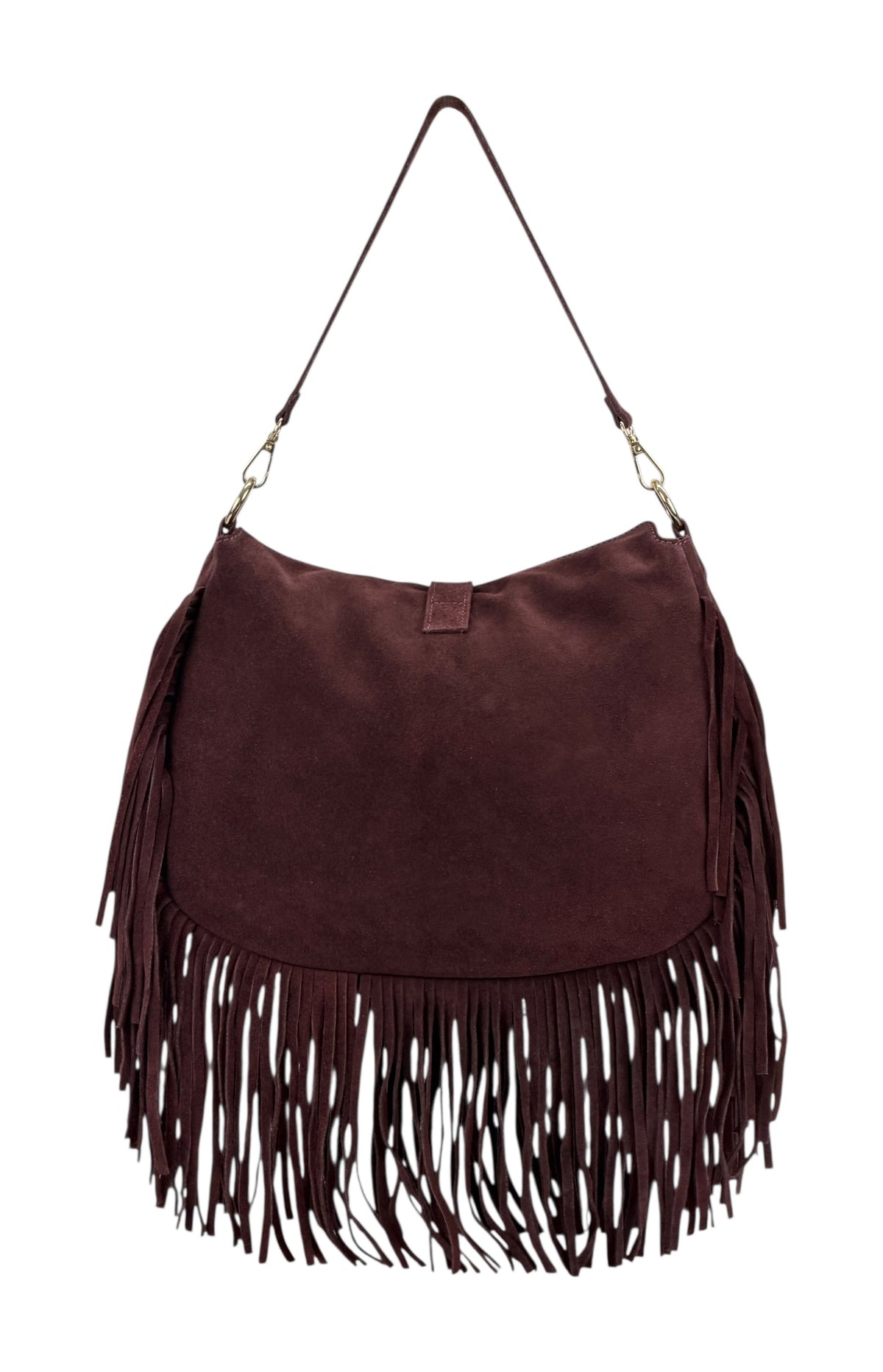 HE883 Burgundy Fringe Suede Shoulder Bag