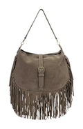 HE885 Dark Taupe Fringe Suede Shoulder Bag