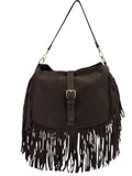 HE886 Dark Brown Fringe Suede Shoulder Bag