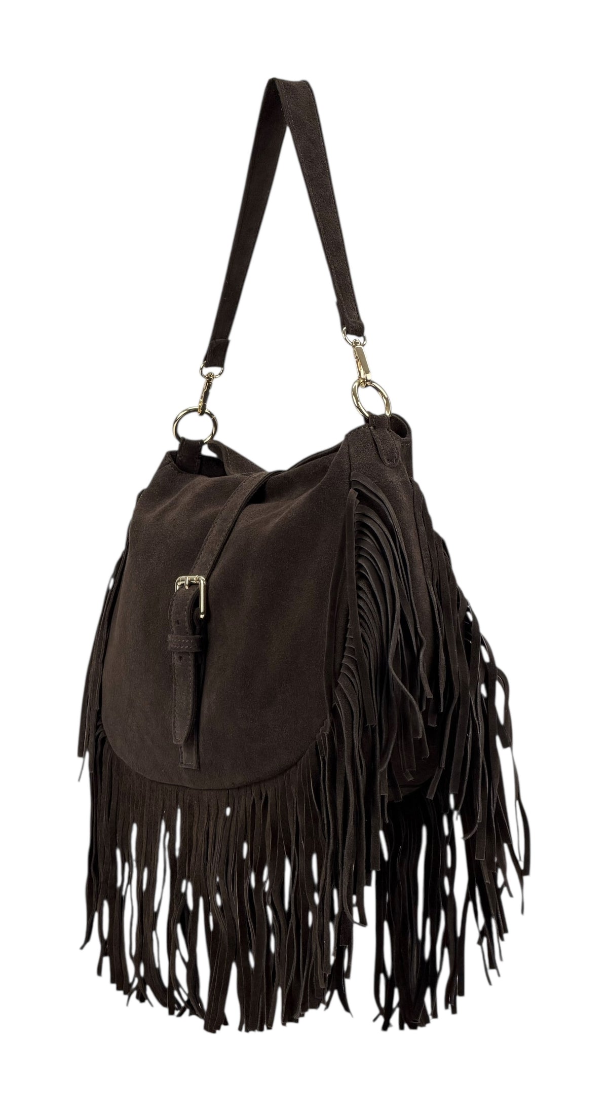 HE886 Dark Brown Fringe Suede Shoulder Bag