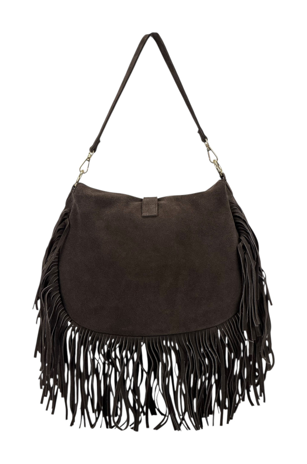 HE886 Dark Brown Fringe Suede Shoulder Bag