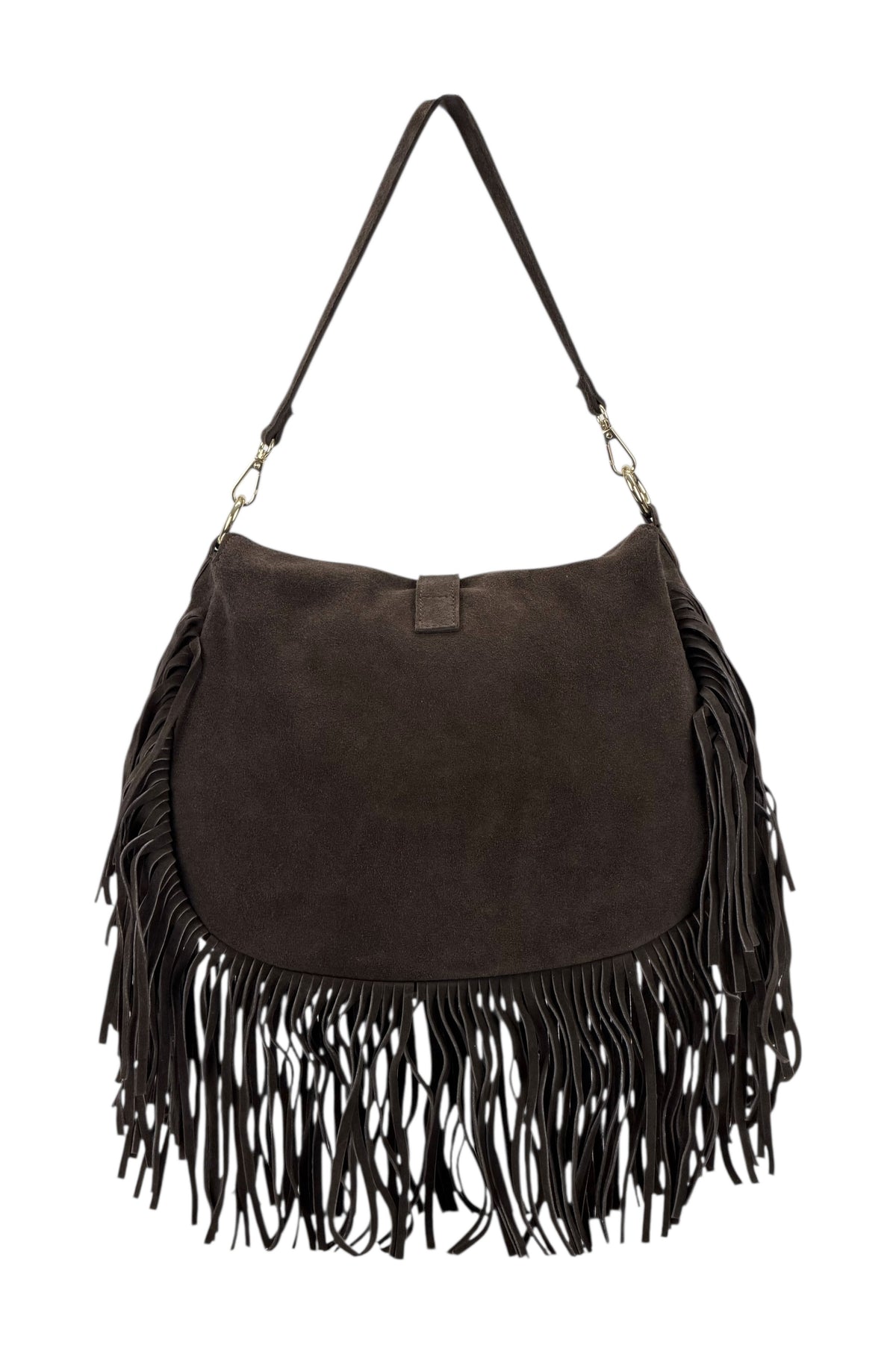 HE886 Dark Brown Fringe Suede Shoulder Bag