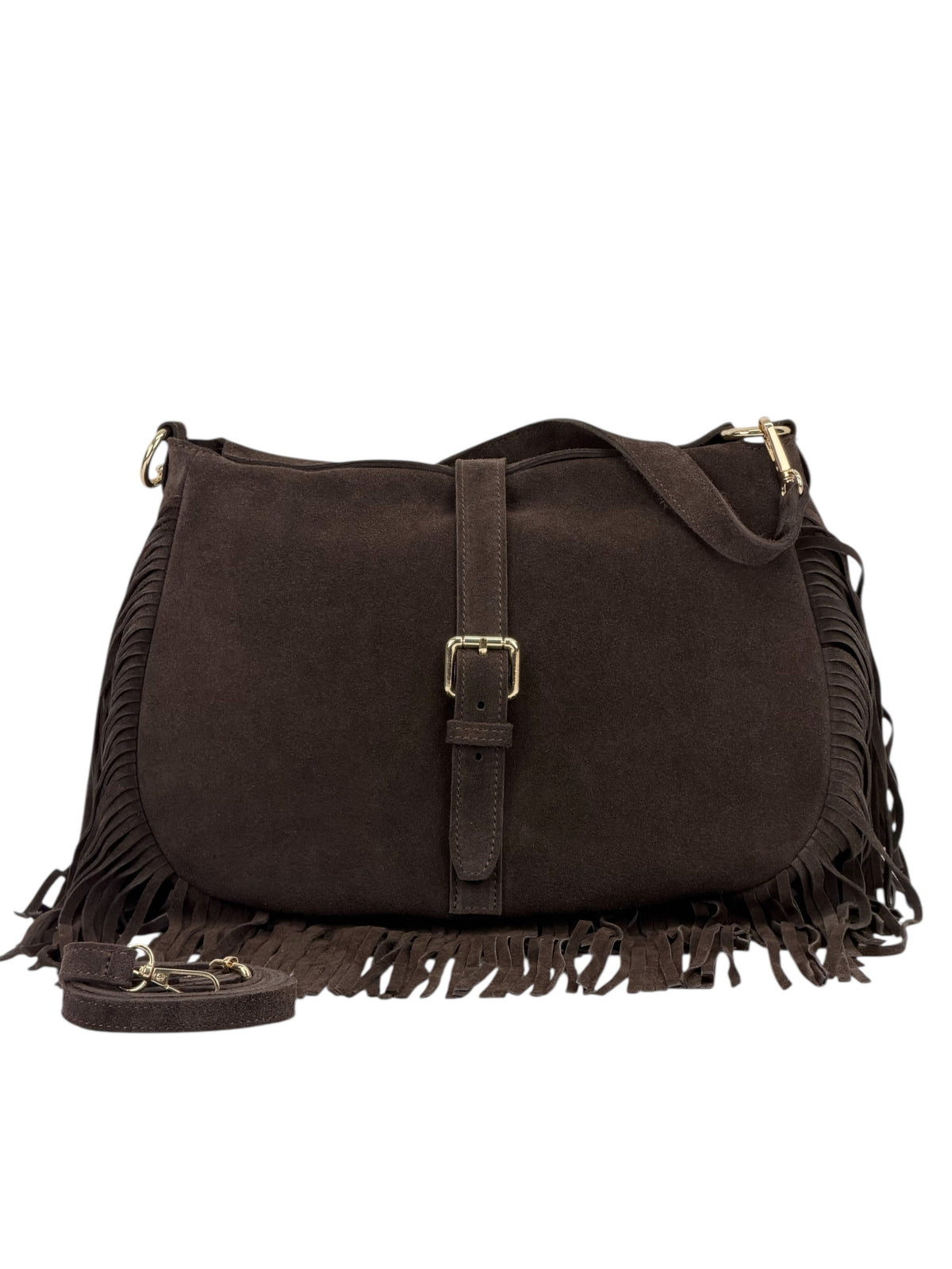 HE886 Dark Brown Fringe Suede Shoulder Bag
