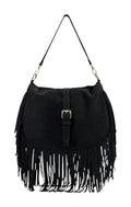 HE887 Black Fringe Suede Shoulder Bag