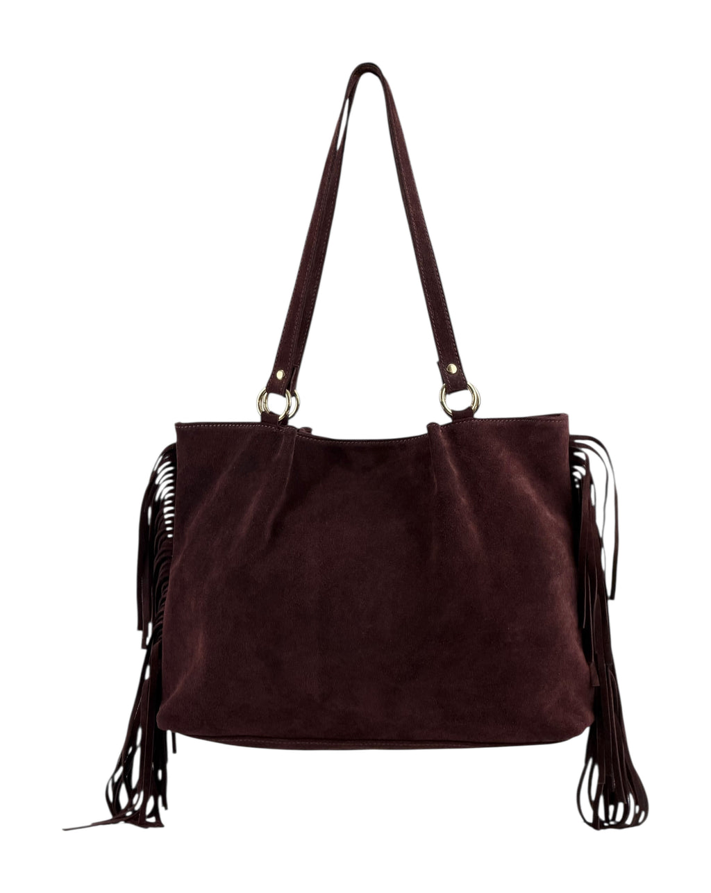 HE888 Burgundy Fringe Suede Tote Bag