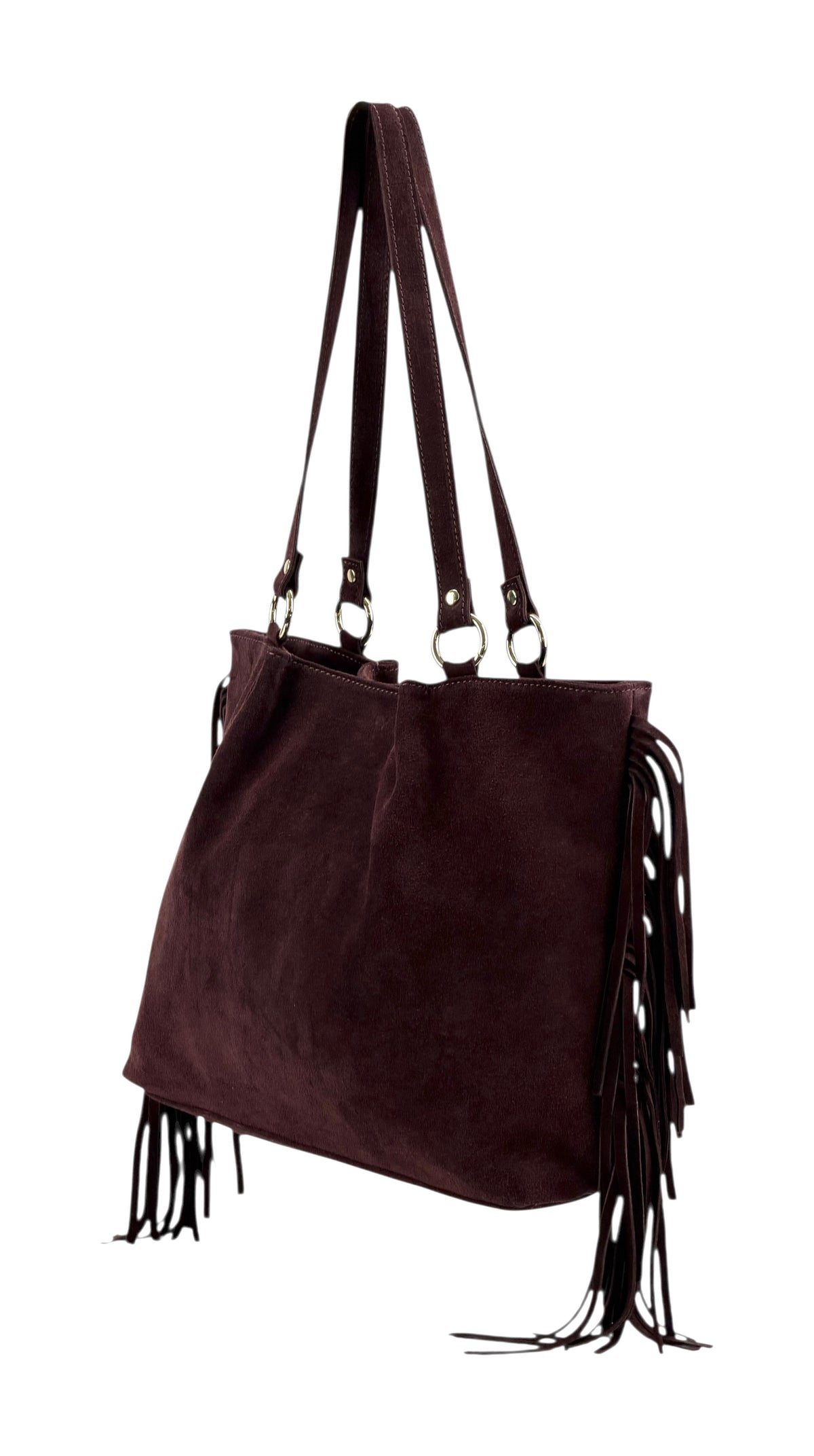 HE888 Burgundy Fringe Suede Tote Bag