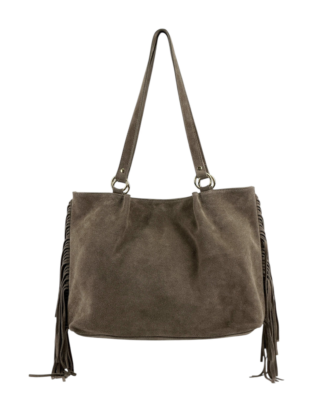 HE889 Dark Taupe Fringe Suede Tote Bag
