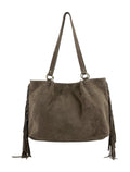 HE889 Dark Taupe Fringe Suede Tote Bag