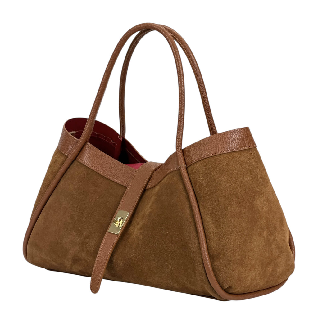 HE891 Dark Tan Suede Tote Bag
