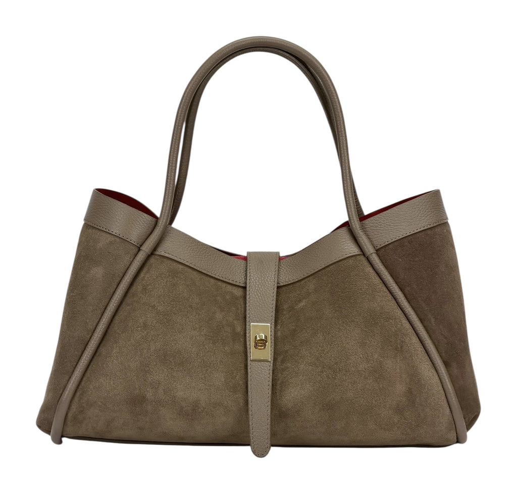 HE892 Dark Taupe Suede Tote Bag