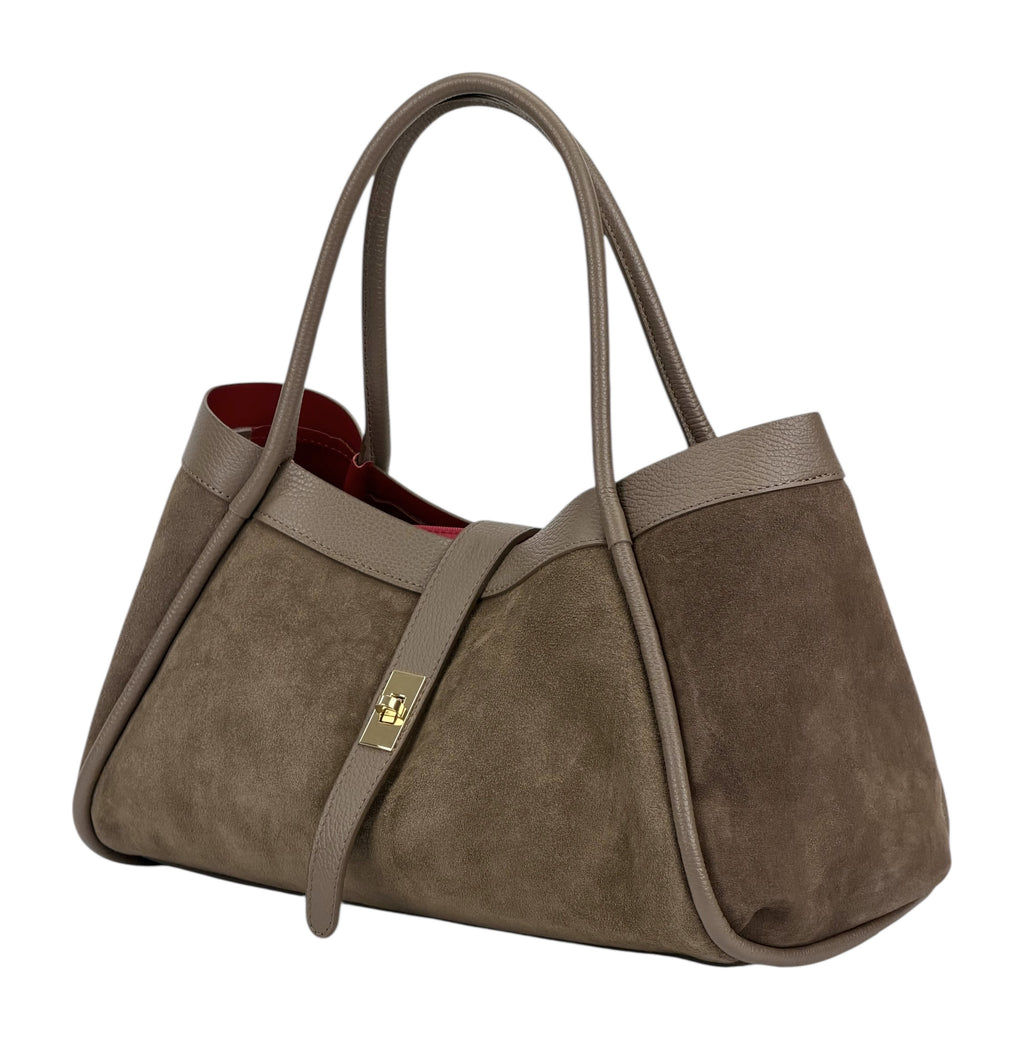 HE892 Dark Taupe Suede Tote Bag