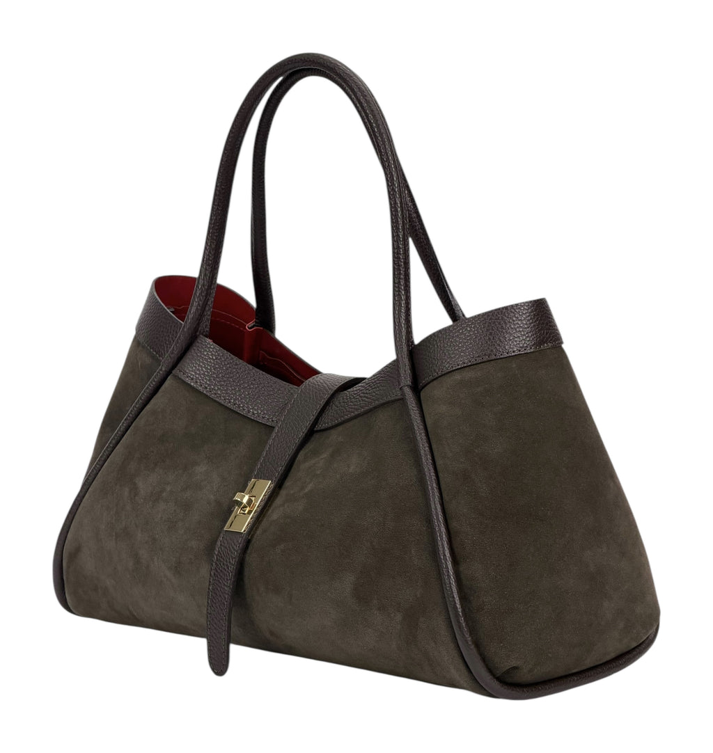 HE893 Dark Brown Suede Tote Bag