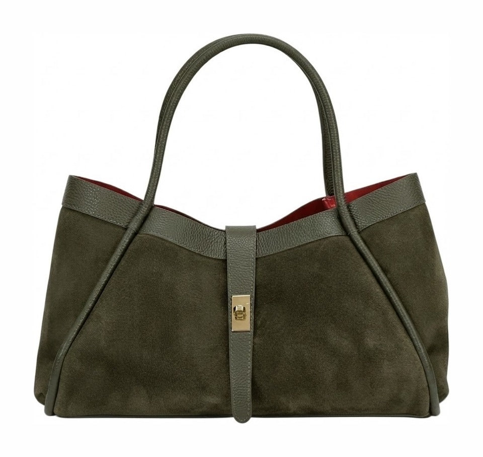 HE895 Military Green Suede Tote Bag