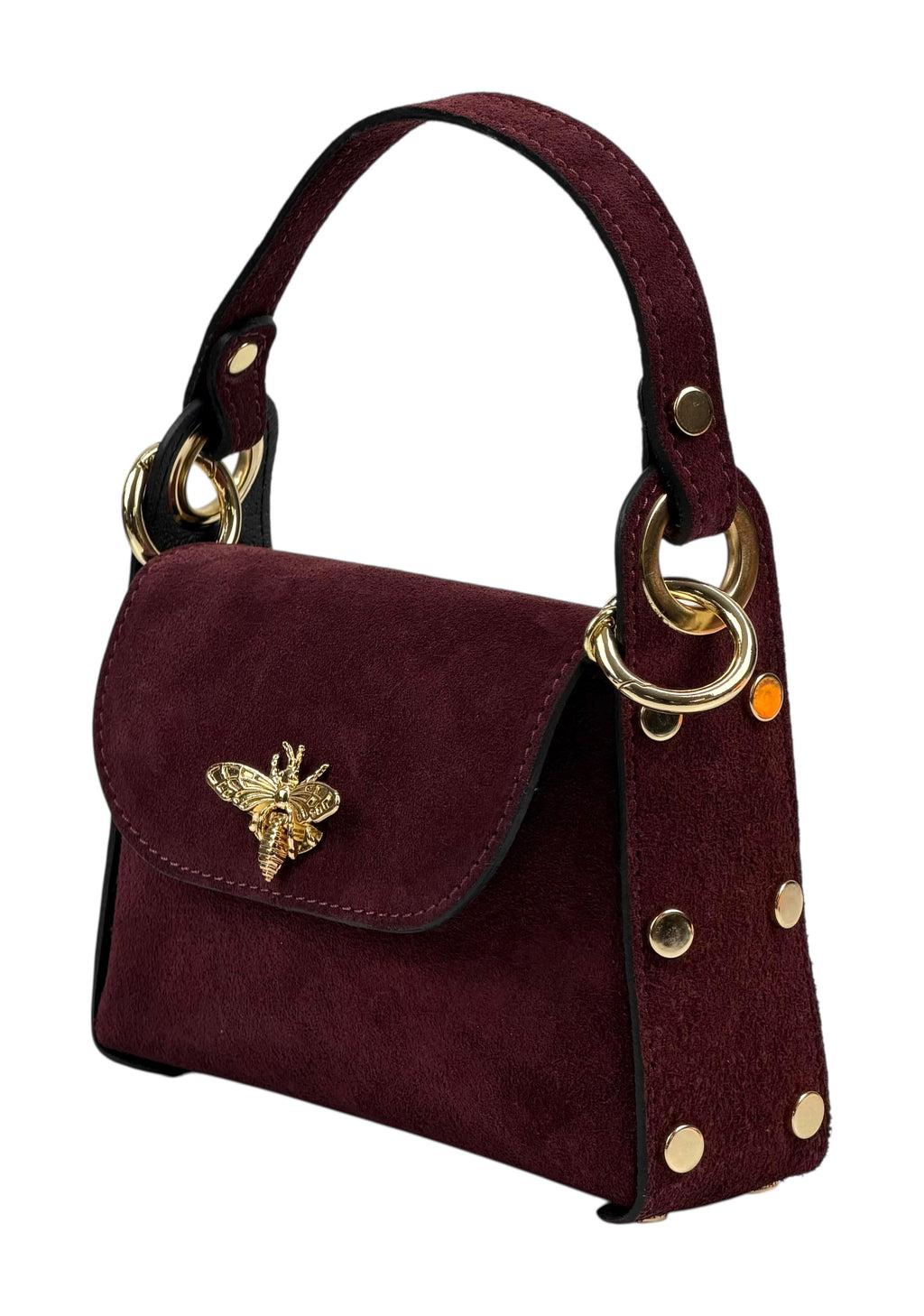 HE896 Burgundy Mini Suede Top Handle Bag