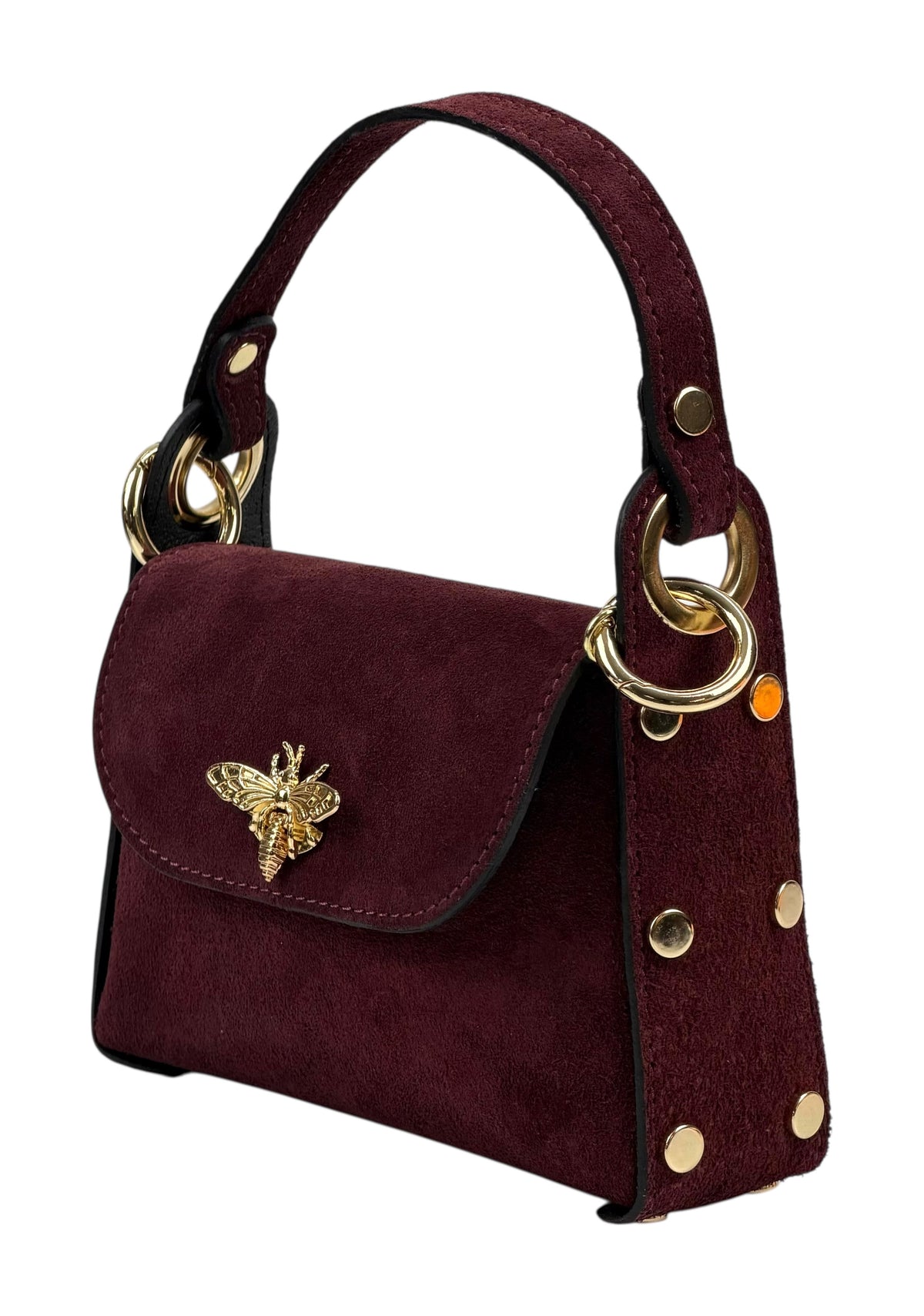 HE896 Burgundy Mini Suede Top Handle Bag