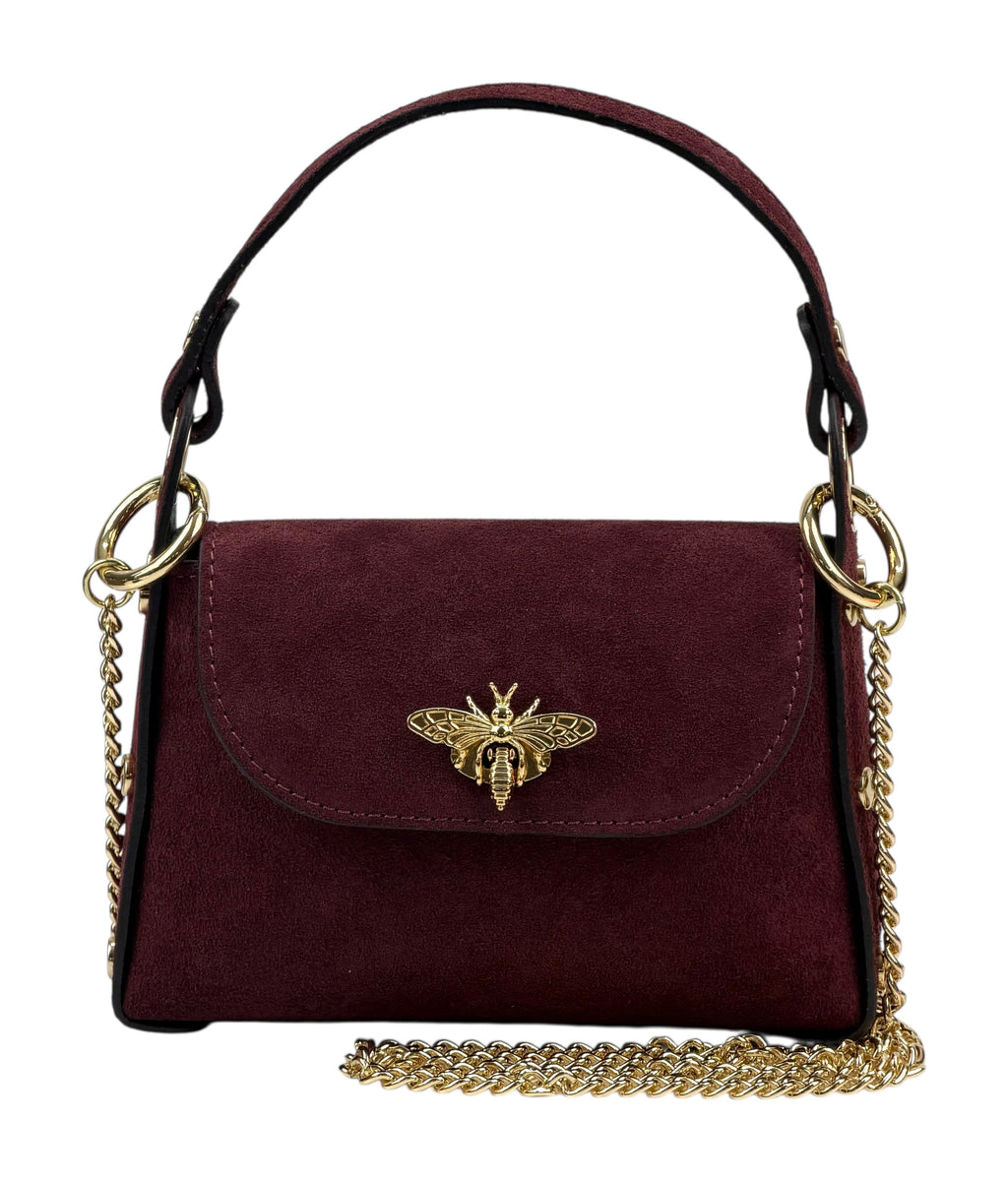 HE896 Burgundy Mini Suede Top Handle Bag