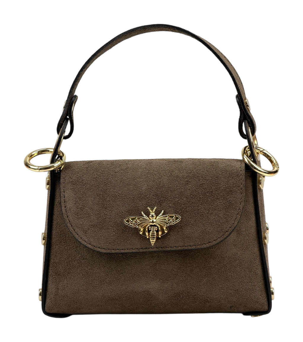HE898 Dark Taupe Mini Suede Top Handle Bag