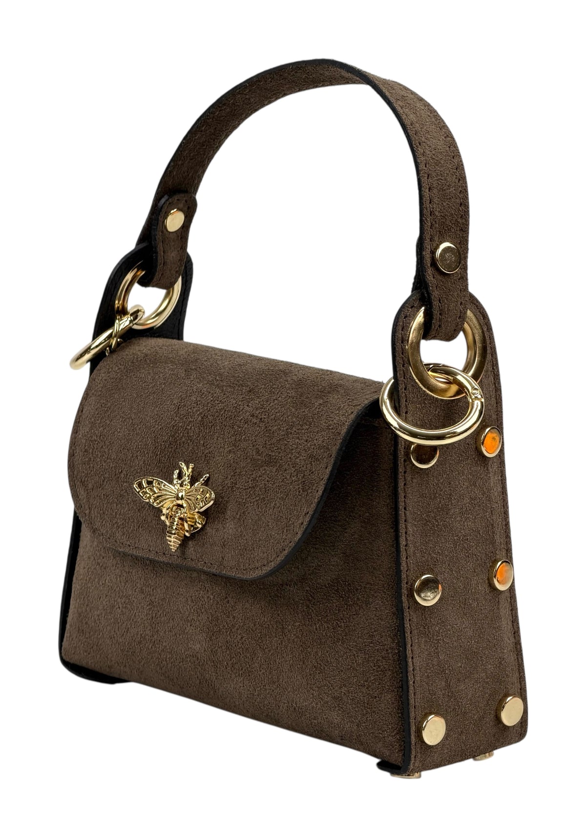 HE898 Dark Taupe Mini Suede Top Handle Bag