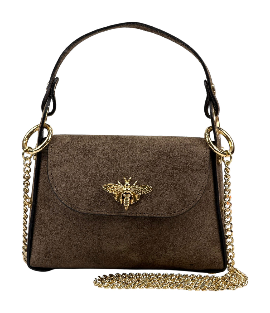 HE898 Dark Taupe Mini Suede Top Handle Bag