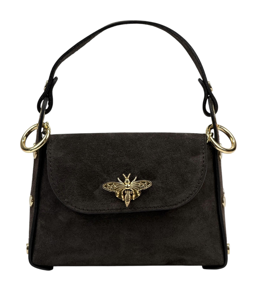 HE901 Dark Brown Mini Suede Top Handle Bag