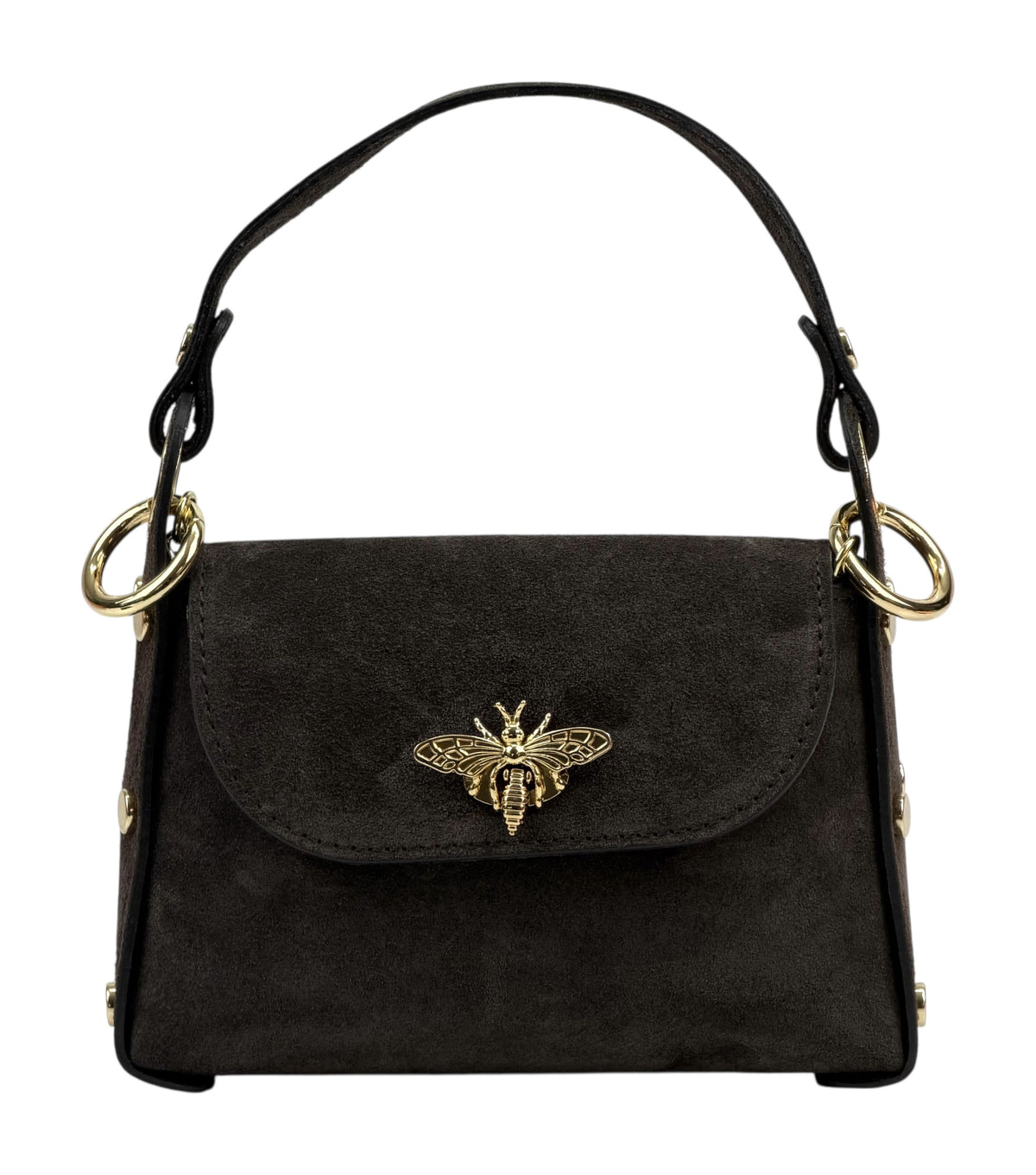 HE901 Dark Brown Mini Suede Top Handle Bag