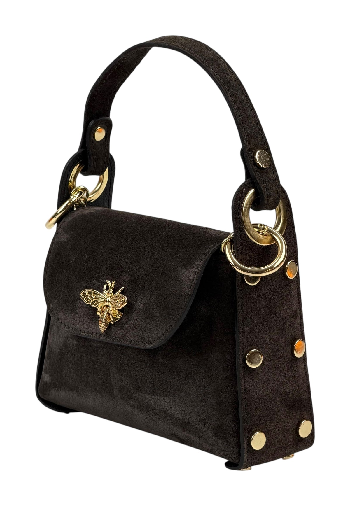 HE901 Dark Brown Mini Suede Top Handle Bag