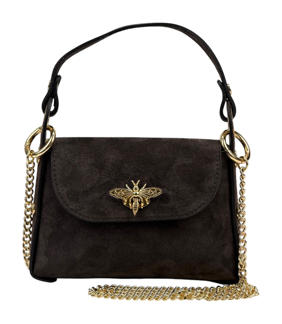 HE901 Dark Brown Mini Suede Top Handle Bag