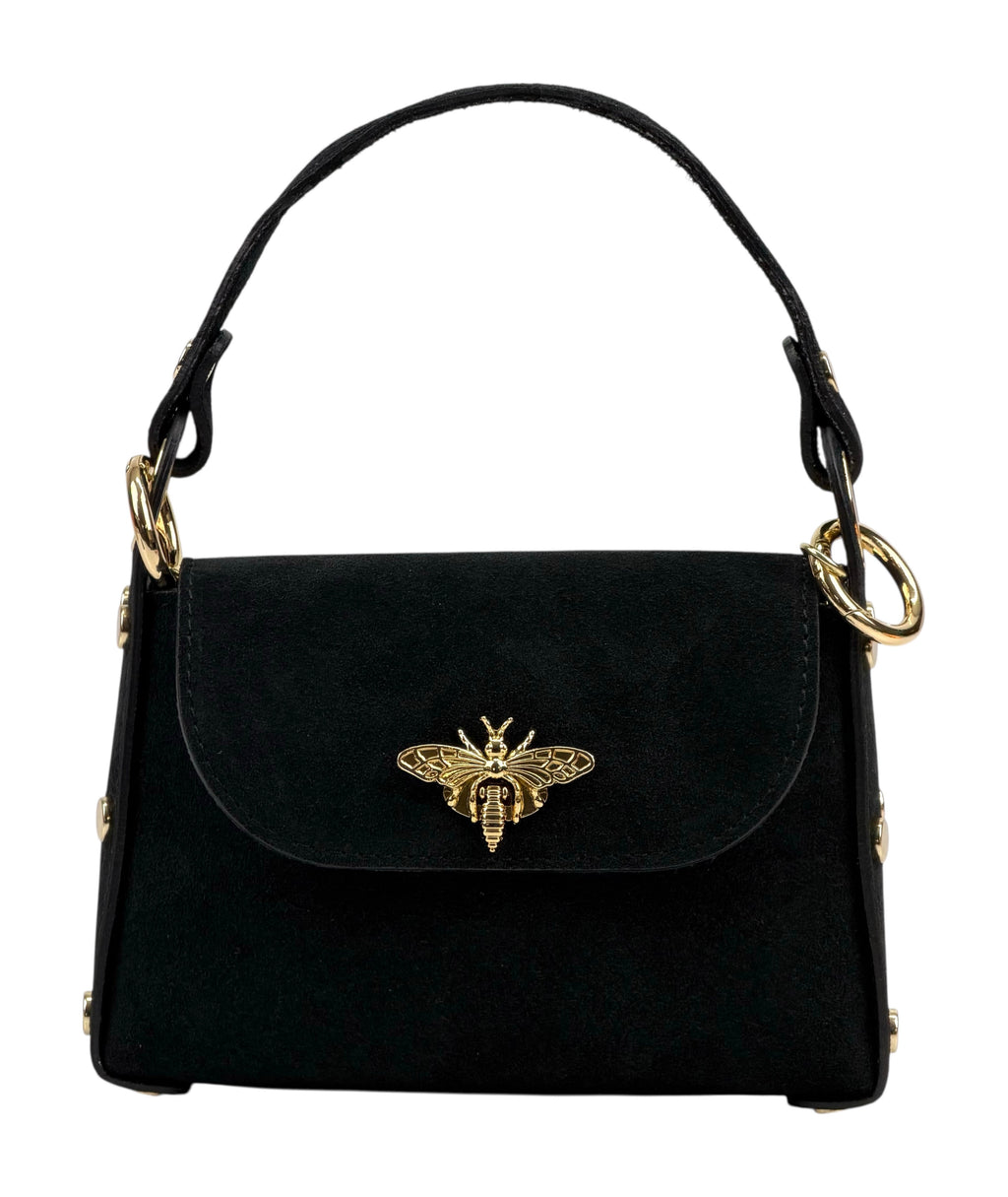 HE902 Black Mini Suede Top Handle Bag