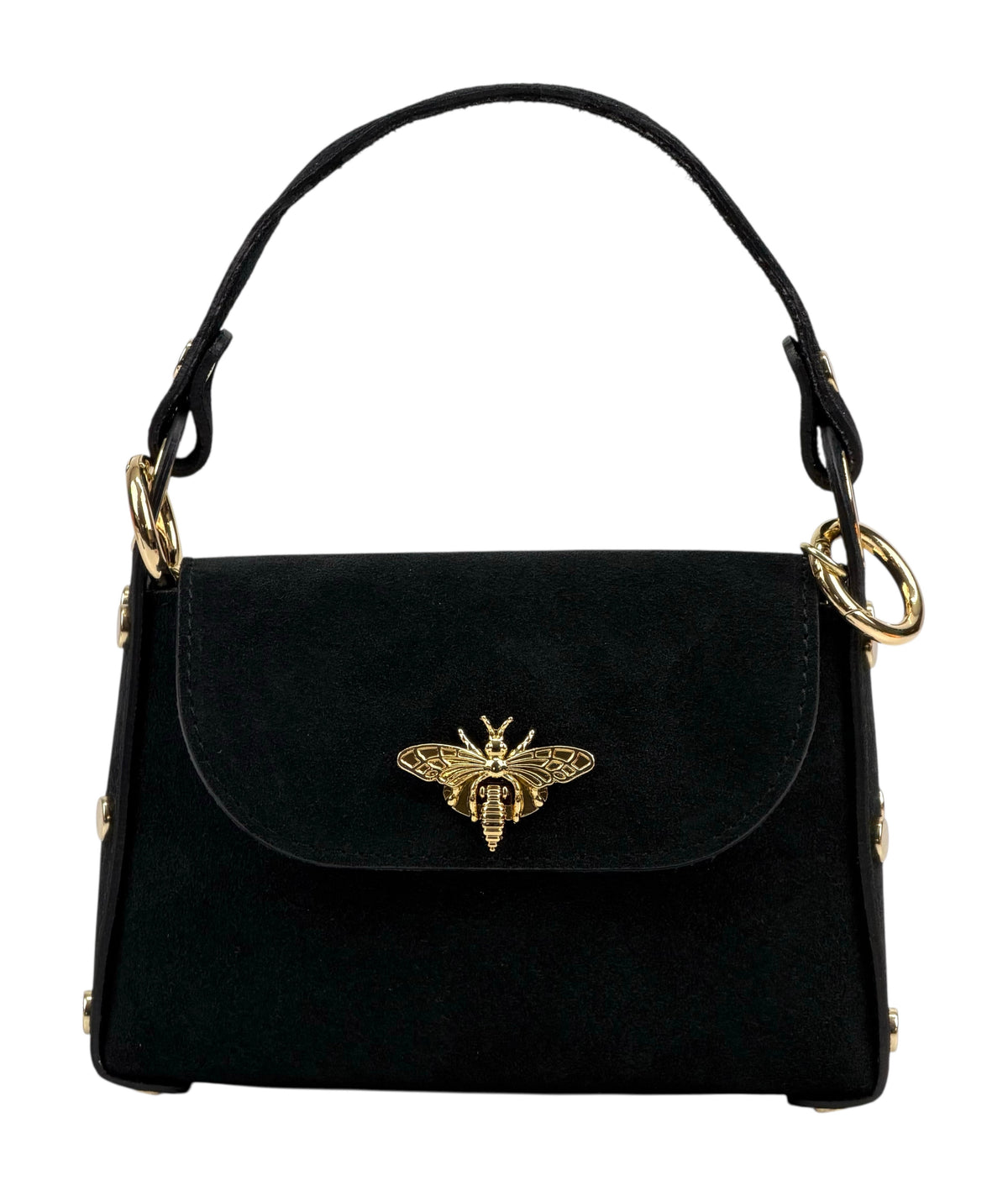 HE902 Black Mini Suede Top Handle Bag