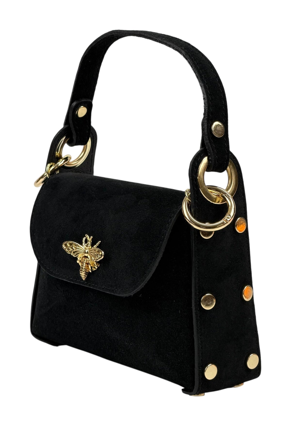 HE902 Black Mini Suede Top Handle Bag
