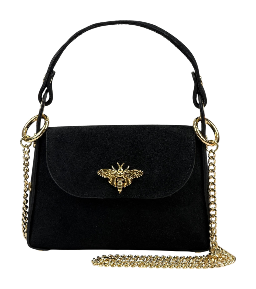 HE902 Black Mini Suede Top Handle Bag