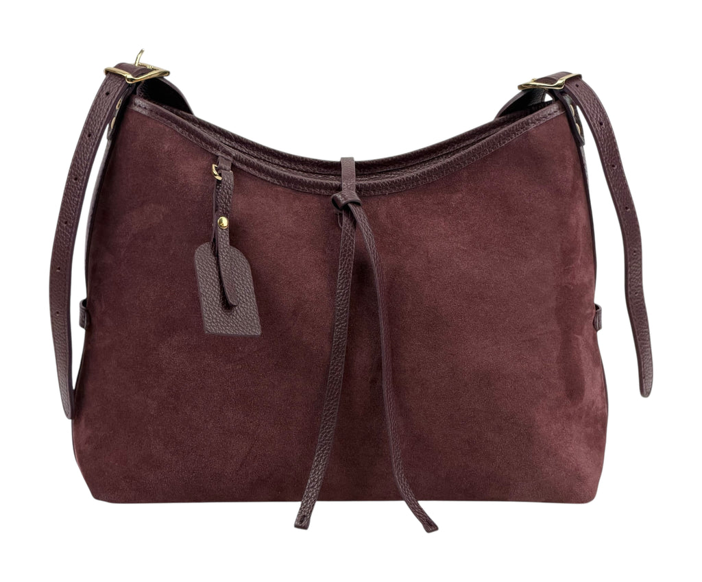 HE903 Burgundy Slouchy Suede Hobo Bag