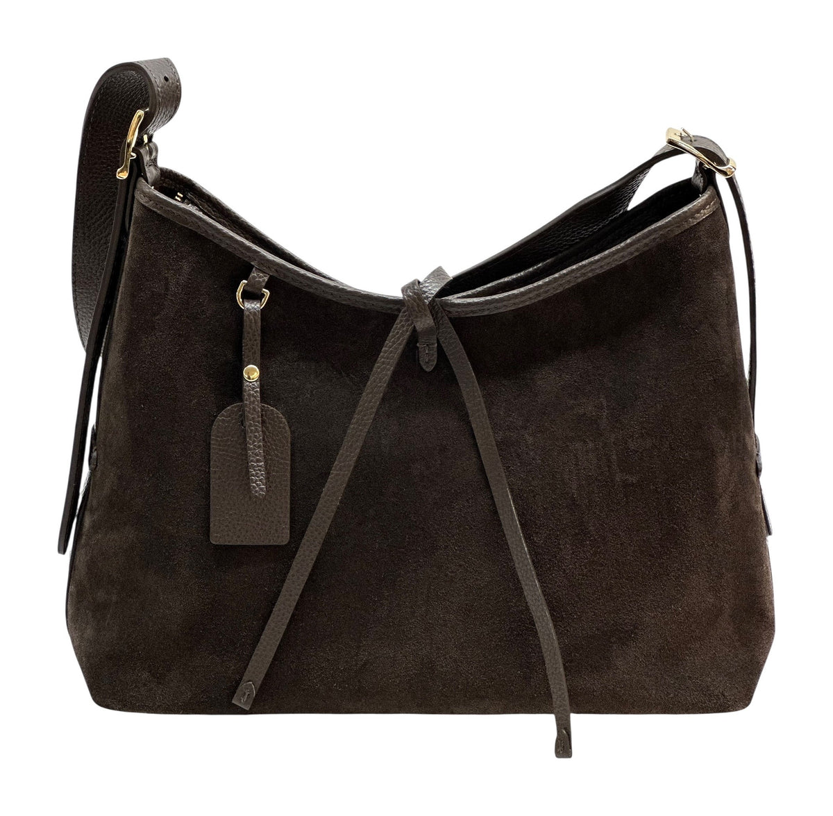 HE906 Dark Brown Slouchy Suede Hobo Bag