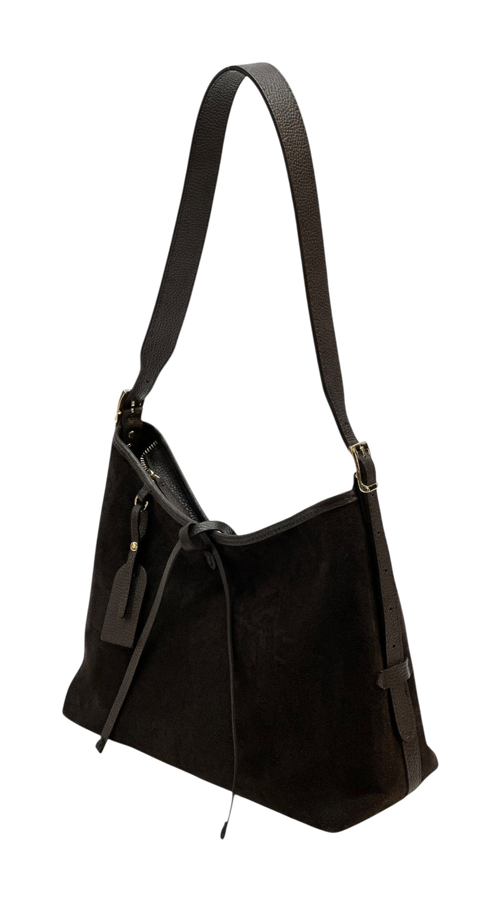 HE906 Dark Brown Slouchy Suede Hobo Bag