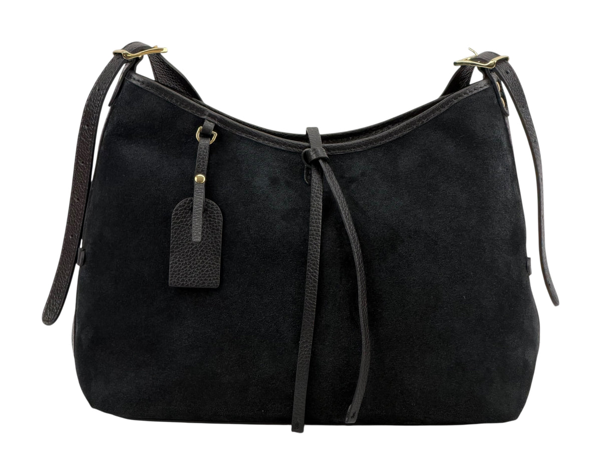 HE907 Black Slouchy Suede Hobo Bag