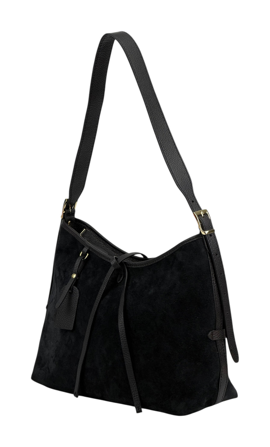 HE907 Black Slouchy Suede Hobo Bag