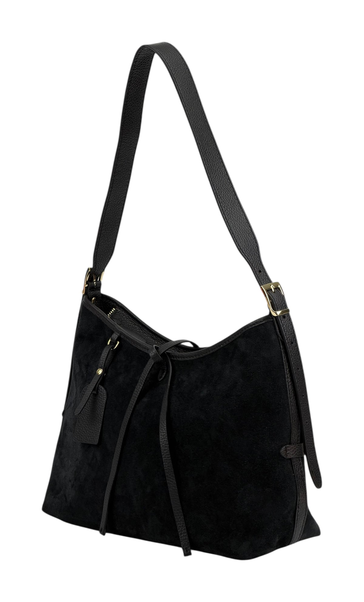 HE907 Black Slouchy Suede Hobo Bag