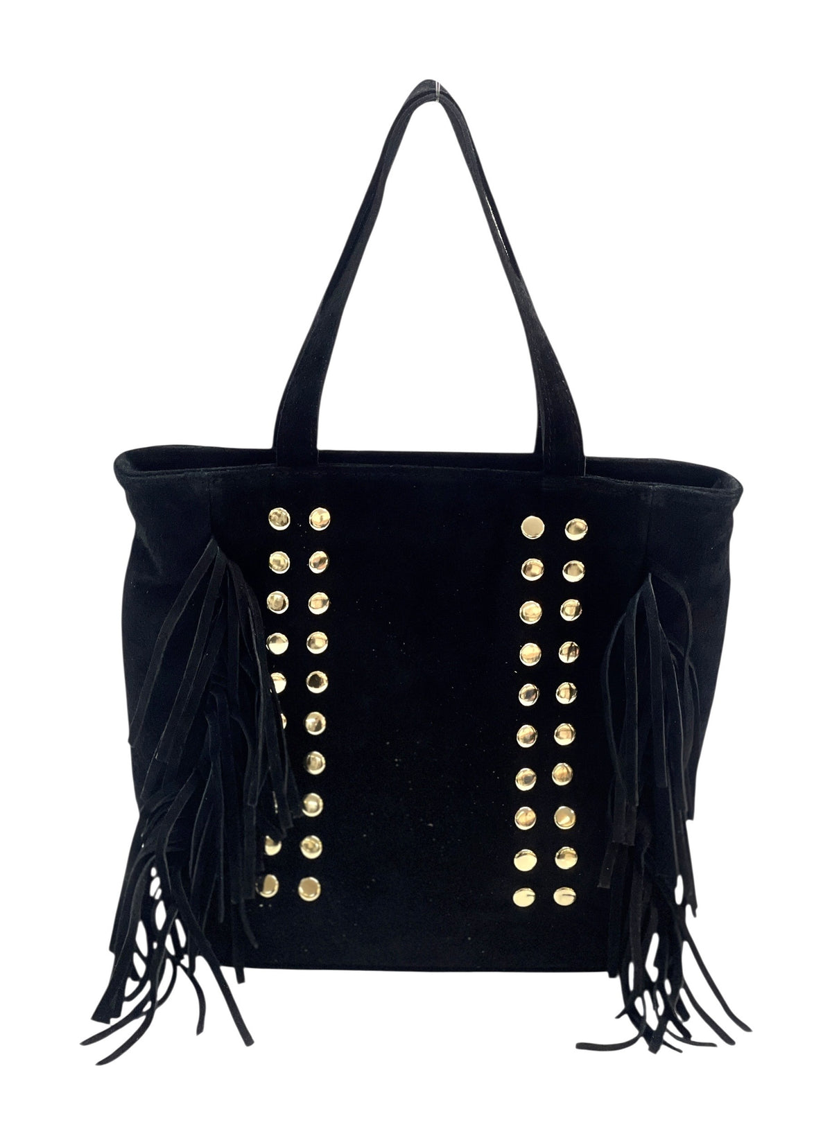 HE931 Black Studded Fringe Suede Tote Bag