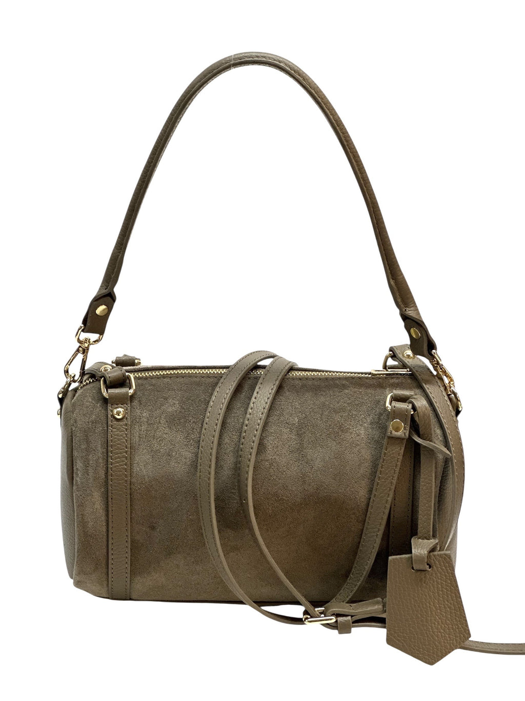 HE932 Dark Taupe Barrel Suede Shoulder Bag