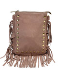 HE953 Powder Pink Studded Fringe Suede Crossbody Bag