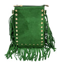 HE956 Apple Green Studded Fringe Suede Crossbody Bag