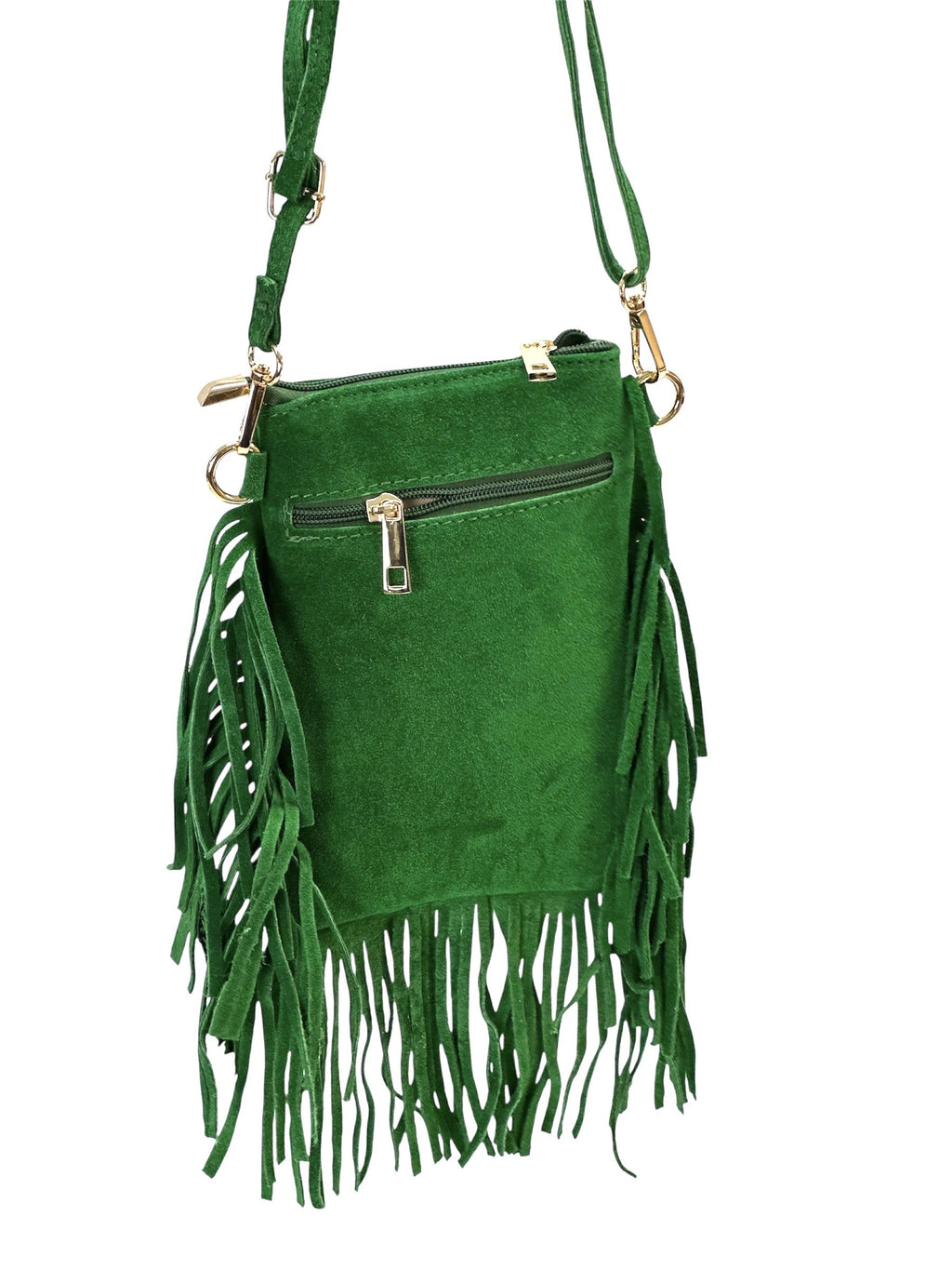 HE956 Apple Green Studded Fringe Suede Crossbody Bag
