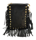 HE965 Black Studded Fringe Suede Crossbody Bag